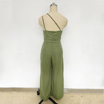 Foridol Waist Folds Backless Double Strap Casual Wide Leg Jumpsuit Long Pants Green 2025 New Female LooseJumpsuit