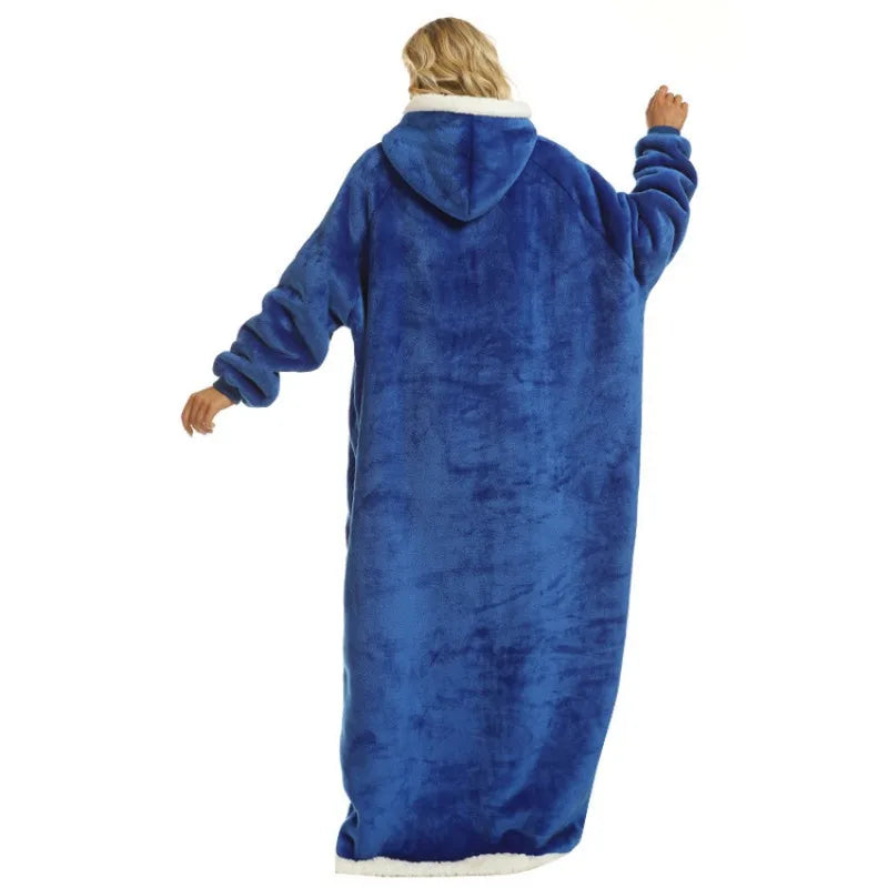 New 120/150cm Winter Thick Blanket Extra Plush Hoodie Lengthened Large Pocket Imitation Cashmere Home Coat Fleece TV Blanket 1pc