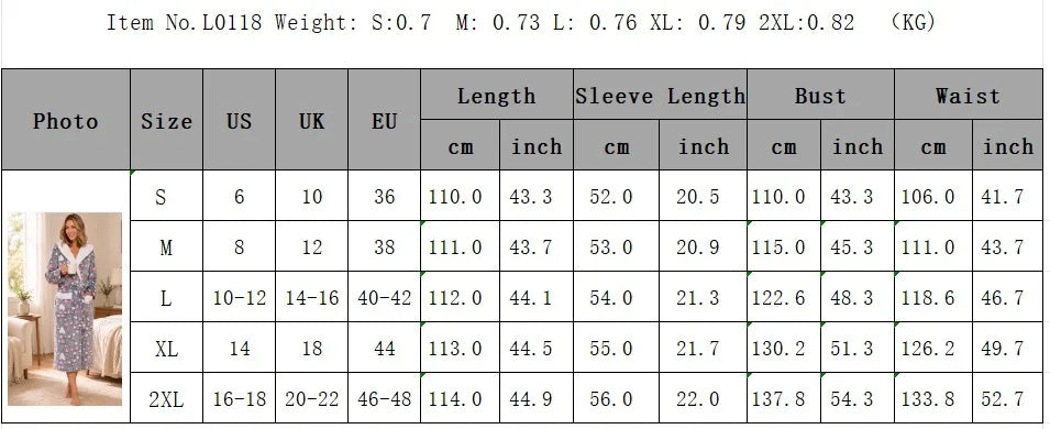 Women New Winter Flannel Hooded Robe Heart Print Thick Warm Long Home Bathrobe Cozy Belted Casual Sleepwear Loungewear