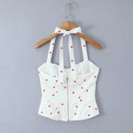 New Elegant Style Sexy Sweet Hot Girl Heart Print Slim Fit Strap Camisole Lace Trimmed Back Zipper Sleeveless Vest Charming GT1L