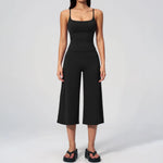 Gym Workout Yoga Sets Women Square Neck Slimming Sports Tank Top Fitness Gym Suit Outdoor High Waist Flare Pants Two-piece Set