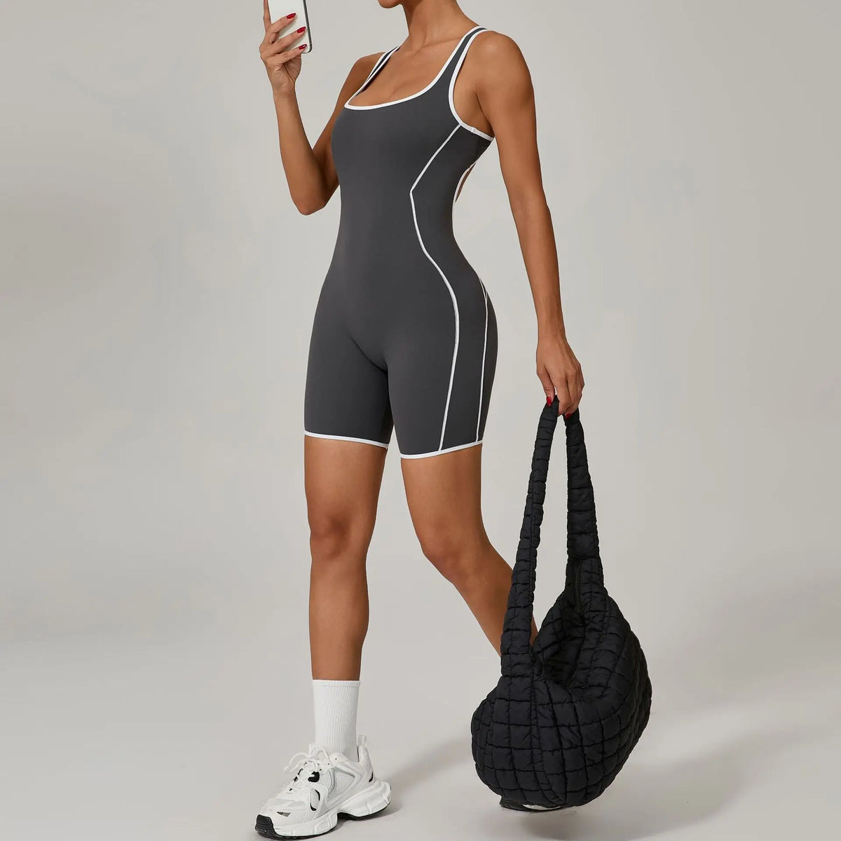 Sexy Sleeveless Backless Scrunch Yoga Jumpsuit Women Black Contrast Hollow One Piece Sports Suit Tight Fitness Sports Overalls