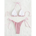 Sexy Wrinkled Halter Brazilian Bikini Female Swimsuit Women Swimwear Two-Pieces Bikini Set Bather Bathing Suit Swim Lady V4101