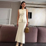 Simple Style Two Piece Set Woman New In Matching Sets Two Piece Outfits Sleeveless Tops Skirts Solid Color Temperament Commuting