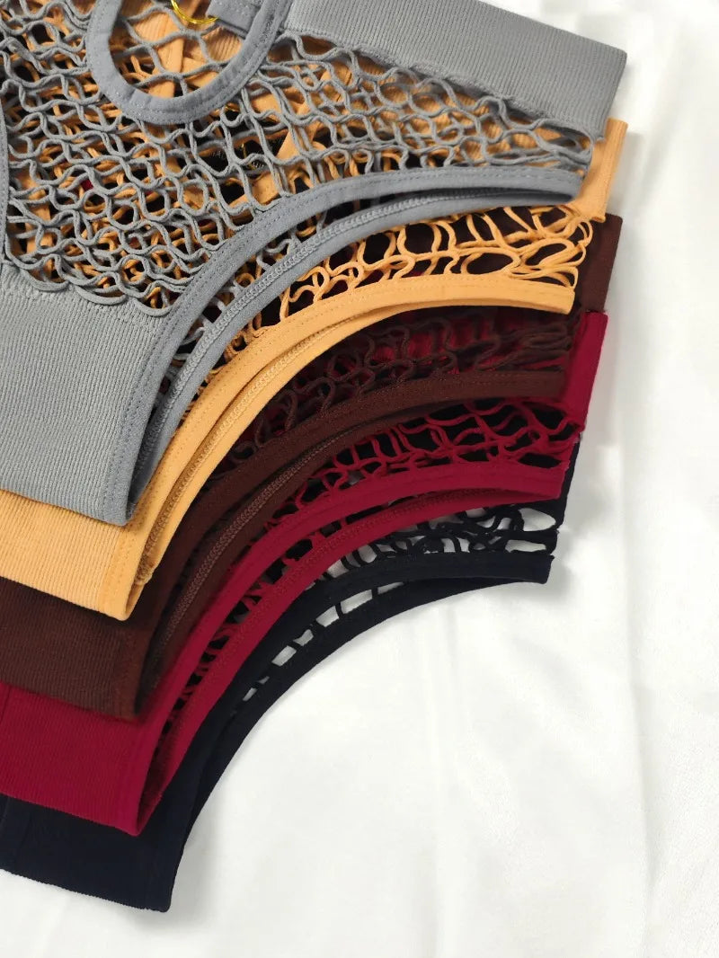 2pcs Sexy Women's Panties BriefsElasticity Underwear Mid Waist Fishnet Lingerie Ladies Hollow Out Transparent Underpants