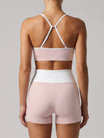 Summer Pink Wave Point Yoga Sets for Women Slim Sports Tank Top Gym Outfits Outerwear High Waist Shorts Training Fitness Suits
