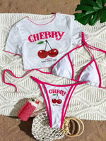 2026 Sexy 3 Piece Women Swimsuit Short-sleeve Cover-up Swimwear Summer Print Bikini Set Brazilian Beachwear Party Bathing Suit