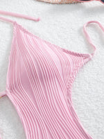 Sexy Halter V Neck Wrinkled Female Swimwear One Piece Swimsuit Women Backless Monokini High Leg Cut Bathing Suit Swim Beach Wear