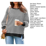 Long Sleeve Crewneck T-Shirt Split Hem Women Striped Oversized Sweatshirt Waffle Knitted Tunic Top Casual Women Sweater