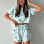 Women Pajamas Set Women's Short Sleeve Shorts Jacquard Print Summer Fashion Two-piece Pajamas Homewear Set Loungewear for Women