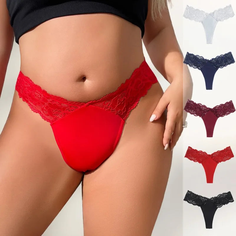 1pcs 1-4XLLace Sexy Women G-string Low-Rise Red Perspective Floral Panties Breathable Intimate Lingerie Ladies Thongs Underwear