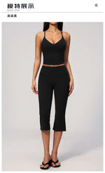 Summer New Yoga Clothing Women Solid V Neck Slim Sports Tank Top Athletic Wear High Waist Butt Lift Mid Pants Gym Fitness Suits