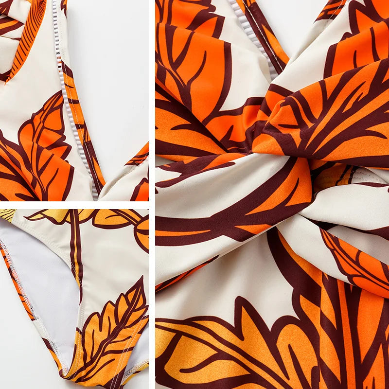2024 Women Swimwear 2PC Cover-up Swimsuit Ruffle Solid Printed Deep V One-piece Monokini Kimono Bikini Suit Summer Beachwear