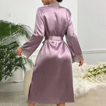 Silk Satin Nightdress For Women Night Robe Sexy Lingerie Soft Sleepwear Smooth Lace Robe Dress Nightgown Bathrobe Ladies Pajamas
