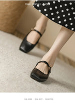 2025 Elegant Woman Square Toe Lolita Lady Barefoot Boat Gold Flats Elegant Soft Sole Ballerina Party Mary Jane Shoes