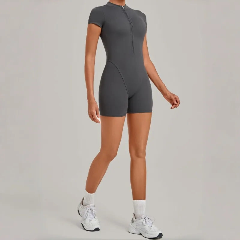 Women's Seamless Yoga Jumpsuits Fitness Sports Hip-lifting Backless Short-sleeved Training Gym Workout Shorts One-piece