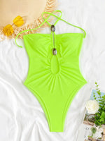 sexy hollow out halter swimsuit one piece high waist bikini swimwear bodysuits women biquini bathing suits tankini trikini