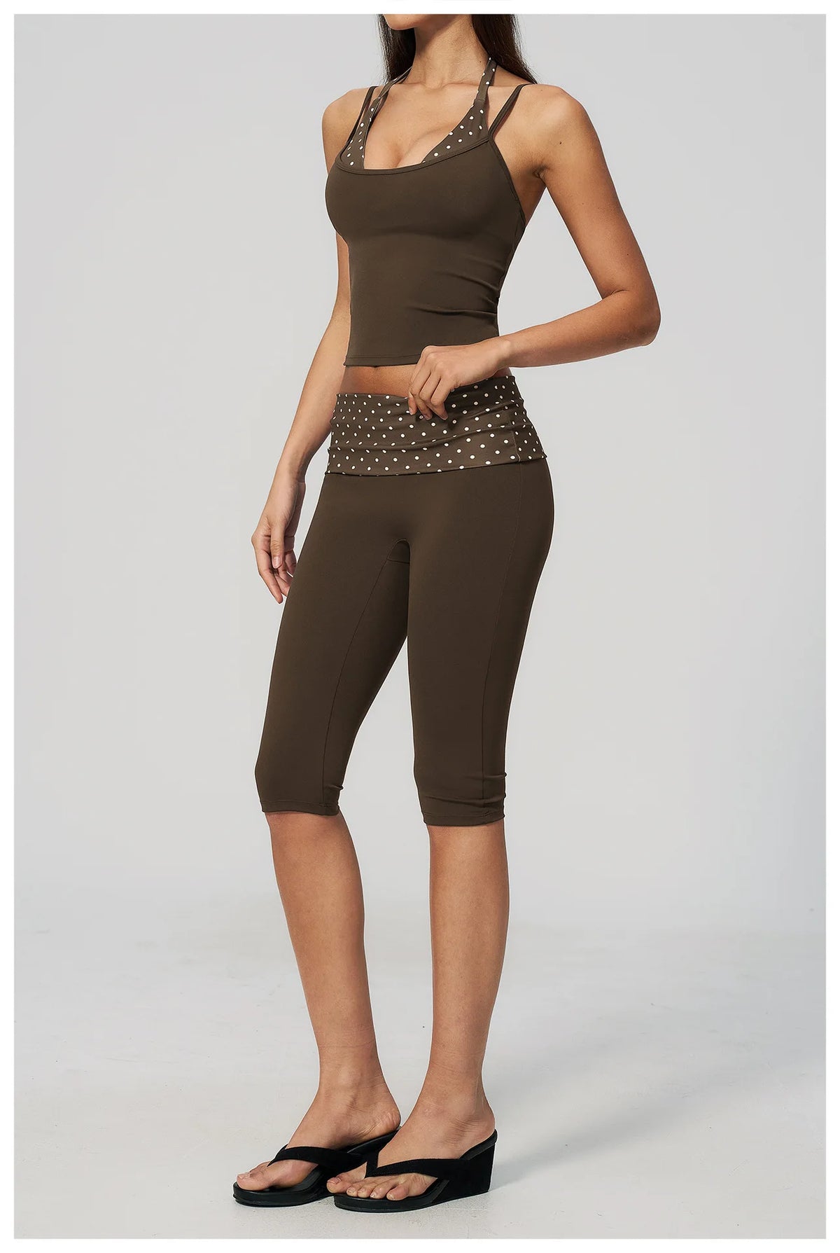 New Fake Two-piece Yoga Sets Women Striped Shock-absorbing Slim Sports Tank Top Fitness Suit Gym High Waist Mid Pants Tracksuit