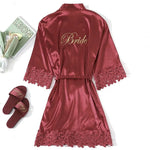 Champagne Bride Bridesmaid Wedding Robe Lace Sleepwear Home Wear Sexy Satin Bathrobe Gown Female Nightdress Intimate Lingerie