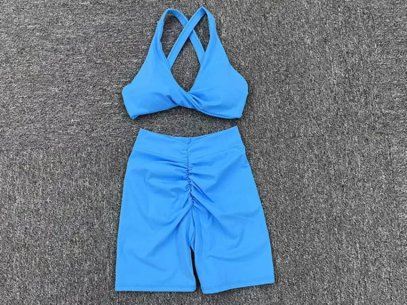 Seamless Yoga Fitness Sets Women High Waist Hip-Lifting Shorts & Sports Bra Workout for Running Gym