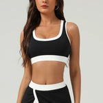 Women Contrast Color Elastic Fitness Gym Training Yoga Padded Top Clothes Casual Outdoor Workout Sport Bra