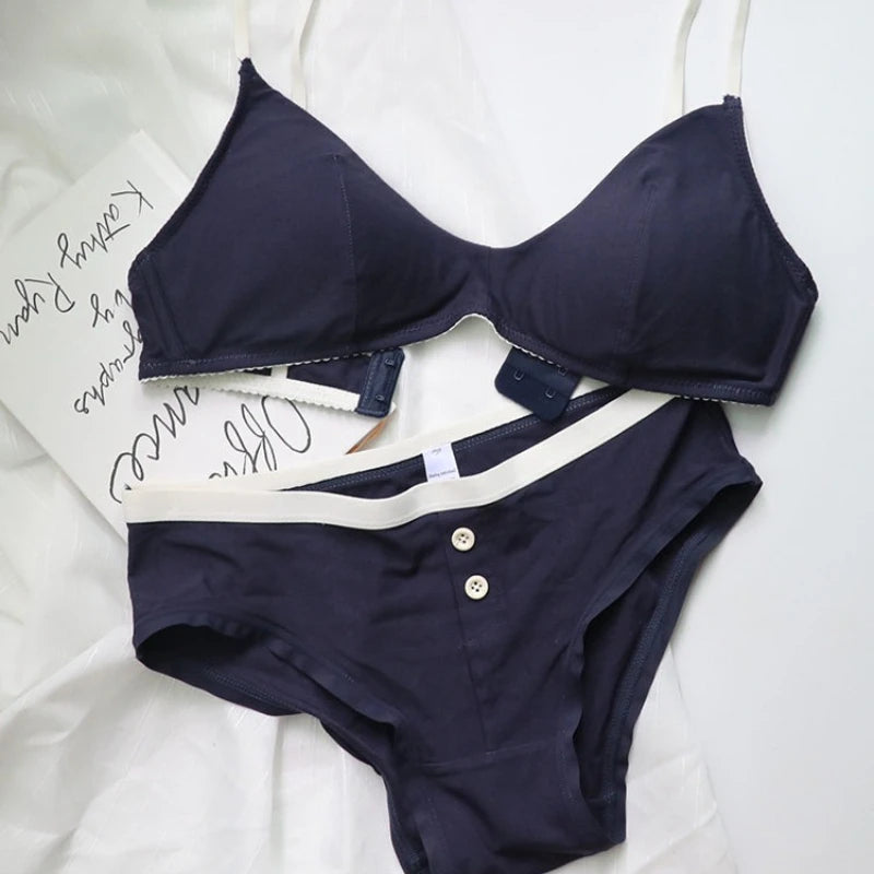 Sexy Women Underwear Set French Thin Cup Deep V Push Up Bra Summer Solid Wire Free Comfort Seamless Lingerie and Bra Briefs Set
