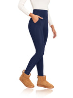 Autumn Winter Warm Fleece Pockets Women Leggings Velvet Thicken High Waist Tights Elastic Slim Solid Color Legging Warm Tights