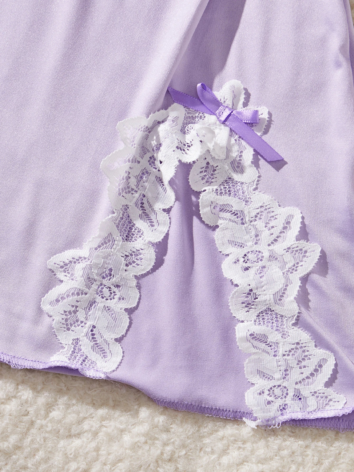 Light Purple Women Nightdress Sexy Lace Bow Lingerie Adult Dress Babydoll Sex Sleepdress Underwear Sets Ladies Erotic Outfits