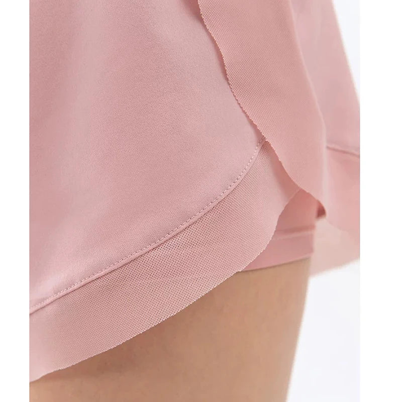 Women's yoga shorts, summer mesh fake two-piece quick drying anti glare fitness high waisted yoga pants