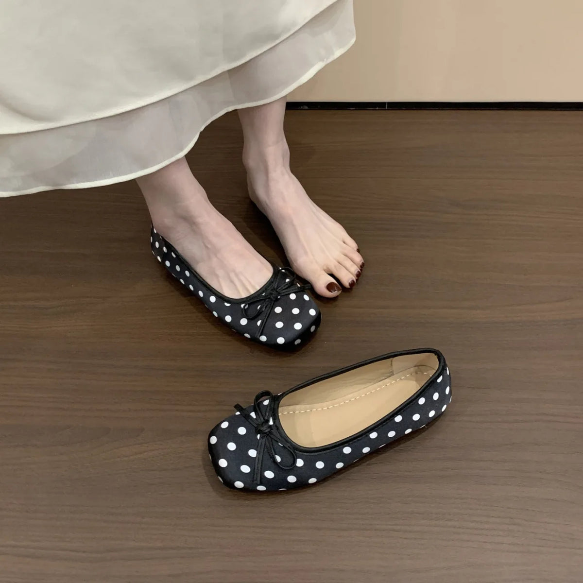 2026 New Polka Dot Women Ballet Flats Comfort Round Toe Shoes Street Style Soft Sole Ladies Eelgant Dress Slip on Loafers Shoes