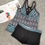 DEKA Women Plus Size Tankini SetFloral Print Swimwear Push Up Two Piece Top+Shorts Sports Swimsuit Beachwear Bathing Suit