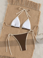 2026 New Arrival Sexy Bikini Set Women's Two Piece Swimsuit with Color Blocking Edge Tie Side Cross Back Swimwear for Beach Pool