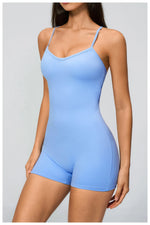 New Cross Back Yoga Jumpsuit Women Tight Sleeveless Hollow Out Sports One Piece Suit Butt-Lifting Shorts Fitness Bodysuits
