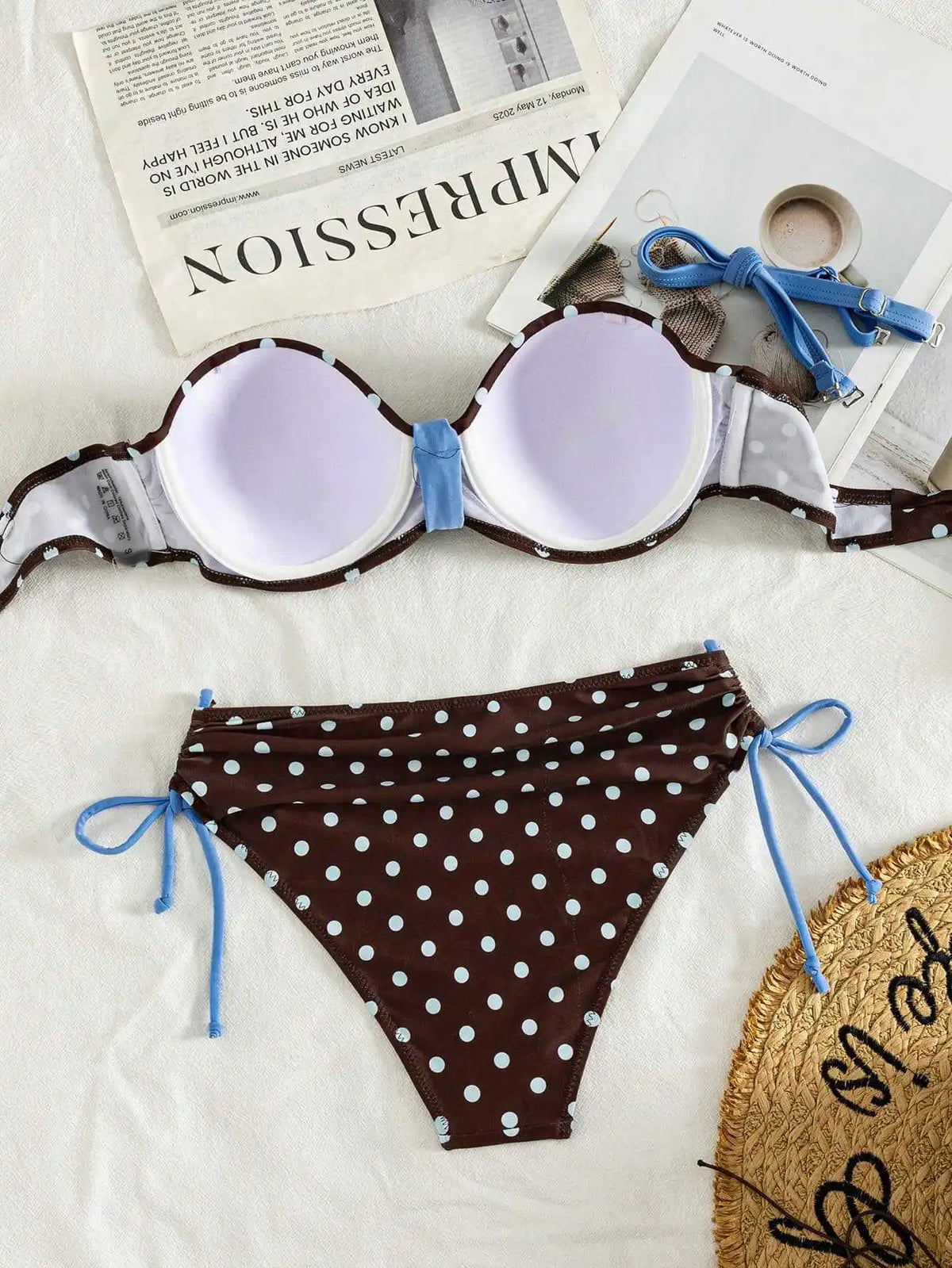 Sexy Black Polka Dot Print Bikini Set 2026 Women Pleate Push Up Drawstring Side High Waist Swimsuit Beach Bathing Suit Swimwear