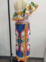 2024 Women Swimwear 2PC Cover-up Swimsuit Ruffle Solid Printed Deep V One-piece Monokini Kimono Bikini Suit Summer Beachwear