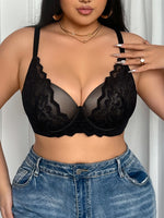 Plus Size Women's B C D Thin Cup Bra Mesh Lace No Lining Gather Breast Wide Strap Underwire Breathable Sexy Lingerie
