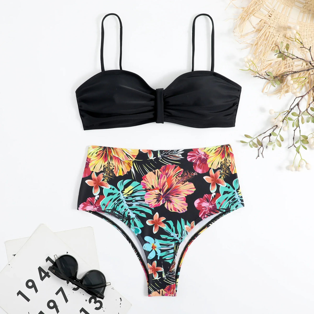 Sexy Bandeau Bikini 2025 Women Swimsuit Floral Swimwear Female High Waist Bikinis Set Swimming Bathing Suits Brazilian Biquini
