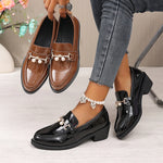 Office Ladies Patent Leather Oxford Shoes Plus Size 43 Pointed Toe Thick Heel Pumps Women British Style Slip On Student Shoes