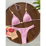 Wrinkled Crinkled Halter Bikini Female Swimsuit Women Swimwear Two-pieces Bikini set Brazilian Bather Bathing Suit Swim V8134