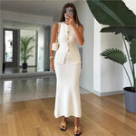 Simple Style Two Piece Set Woman New In Matching Sets Two Piece Outfits Sleeveless Tops Skirts Solid Color Temperament Commuting