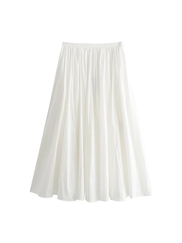 Foridol Solid White A-line Long Skirt Spring Summer Women Elegant Pleated Skirt Bottoms 2025 High Waist Female Faldas Mujer