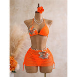 With Skirt 3D Flower Halter Bikini Women Swimwear Female Swimsuit Three-Pieces Bikini Set Padded Bather Bathing Suit SwimV8346