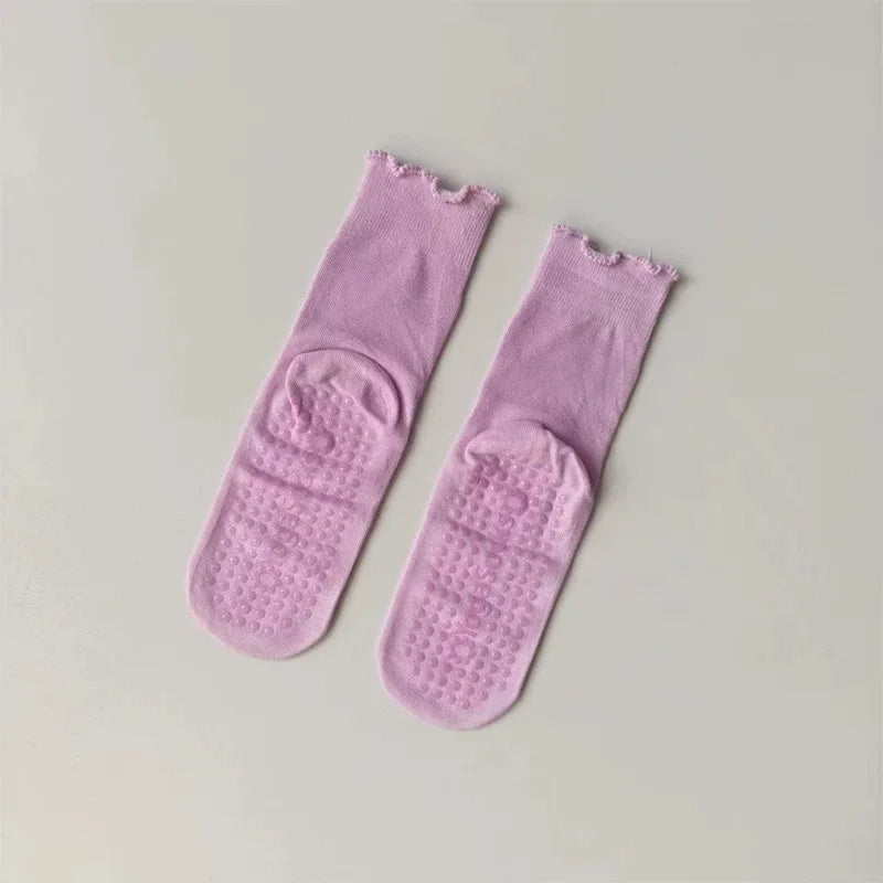 Women's Mid-Tube Cotton Yoga Sports Socks Summer Non-Slip Solid Color Breathable Anti-Fungus Fitness Edge Pure Cotton Socks