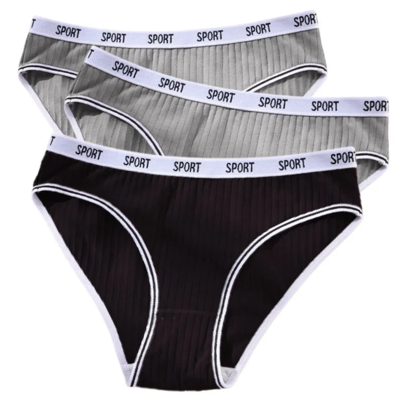 3Pcs/Set Women Low Waist Briefs Letter Waistband Casual Sport Style Panties Rib Knit Cotton Stretch Underwear Ladies Underpants