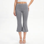 Womens Summer Cropped Pants Mid Rise Flare Trousers Stylish Casual Leg Pants with Silver Eyelet Capris