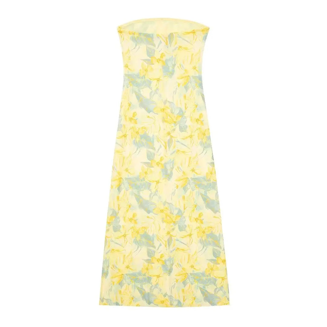 2024 Dress For Women Summer Chic Print Mesh Sleeveless Sexy Side Slit Slim Dresses Wild Beach Resort Style Woman Dress