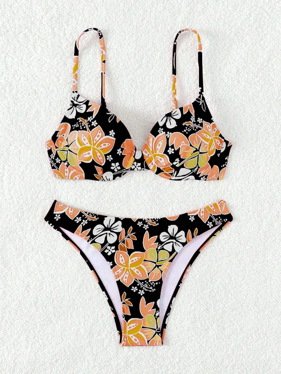 Strappy Underwire Bikinis 2025 Printed Floral Swimwear Female Sexy Swimsuit Women Bathers Bathing Swimming Swim Suit Beachwear