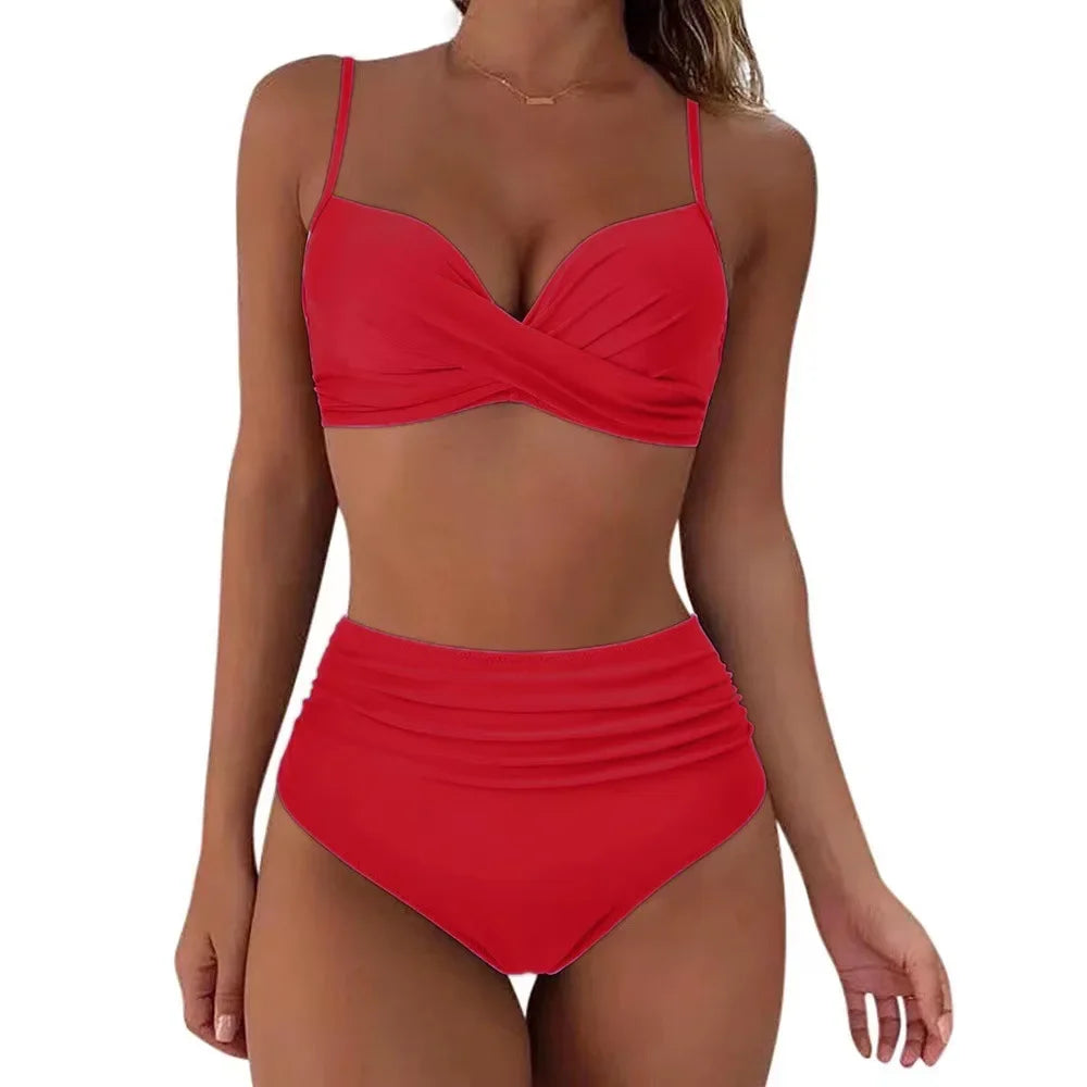 Push Up Bikini Leopard Swimsuit Women Sexy Solid Swimwear Female Floral Bathing Suit Ruched Beachwear XL High Waist Bikini 2026