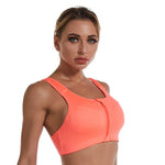 Solid Color Sports Bra Gathered Without Steel Ring Running Vest Fitness Front Zipper Tops Sexy Shockproof Women's Underwear