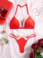 New Red Sexy Lingerie Women Lace Patchwork Bra And Panties Pader Wire Free Underwear Temptation Erotic Hot Girl Swimming Clothes
